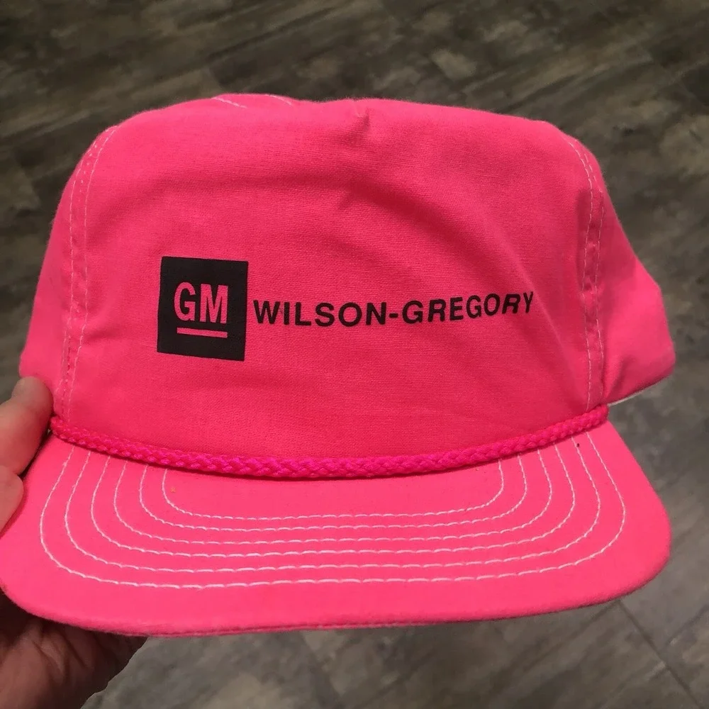 Vintage Wilson-Gregory GM Dealership Neon Snapback Hat Pink‎ 90s USA Made